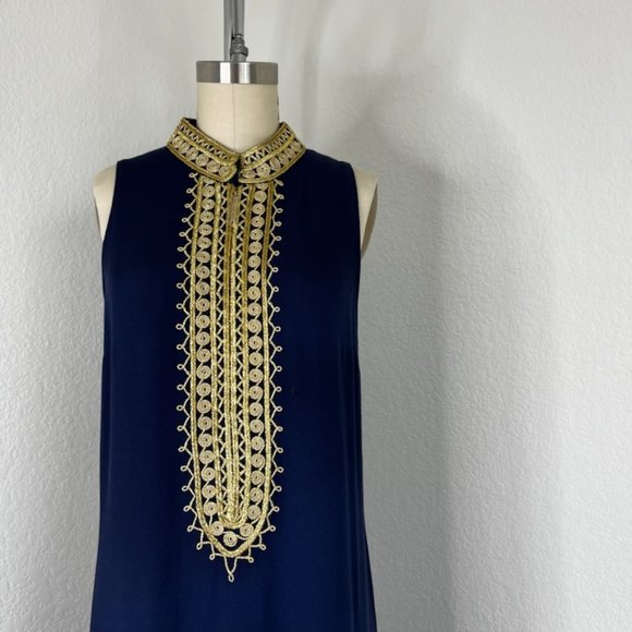 LILLY PULITZER Jane Maxi Dress True Navy Bamboo Pull Tassel Front Side Slit Co - Picture 3 of 12